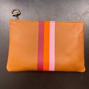 Ipsy Tan Makeup Bag with Pink and Orange Stripes